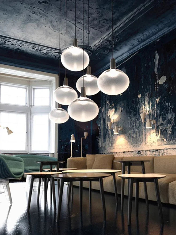 Afralia™ White Glass Chandelier Lighting Hanging Lamp for Dinning Room Staircase