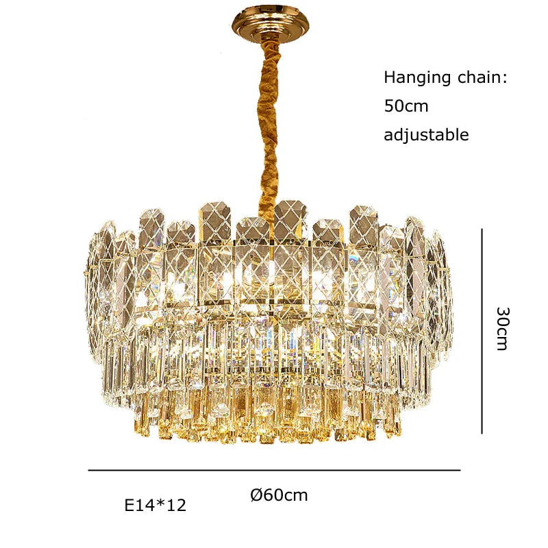Afralia™ Gold Lustre Chandelier LED Crystal Light Fixture - Postmodern Luxury Hanging Lamp