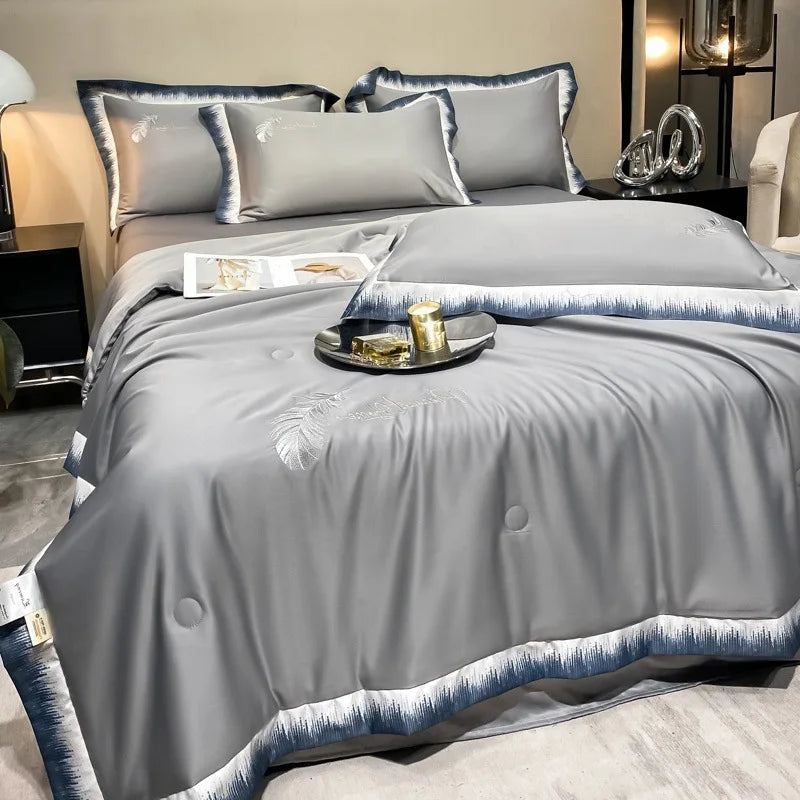Afralia™ Feather-Embroidered Summer Blanket: Queen Size, Machine Washable, Thin Duvet