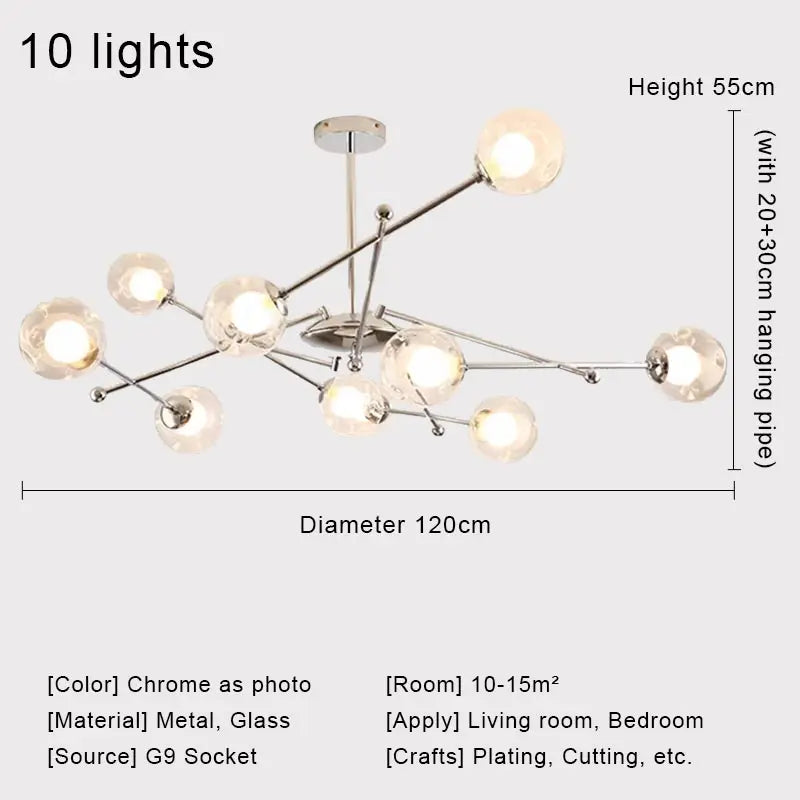 Afralia™ Glass Ball LED Chandelier Chrome Pendant Lamp for Home Decor