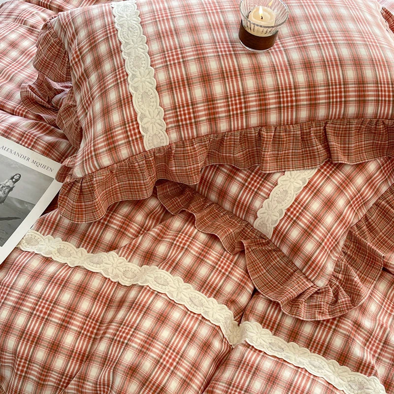 Afralia™ Plaid French Pastoral Cotton Bedding Set Full Queen King Size