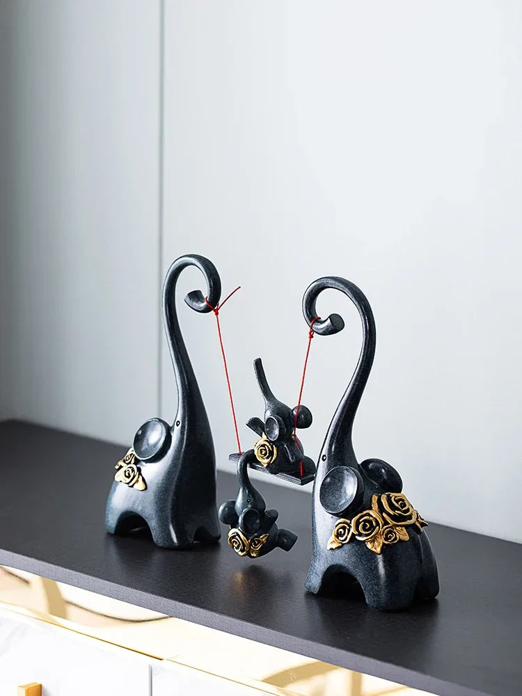 Afralia™ Elephant Family Swing Sculpture: Resin Home Decor & Gift