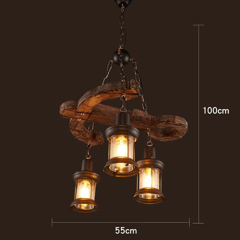 Afralia™ Vintage Wood E27 LED Ceiling Chandelier Luminaires