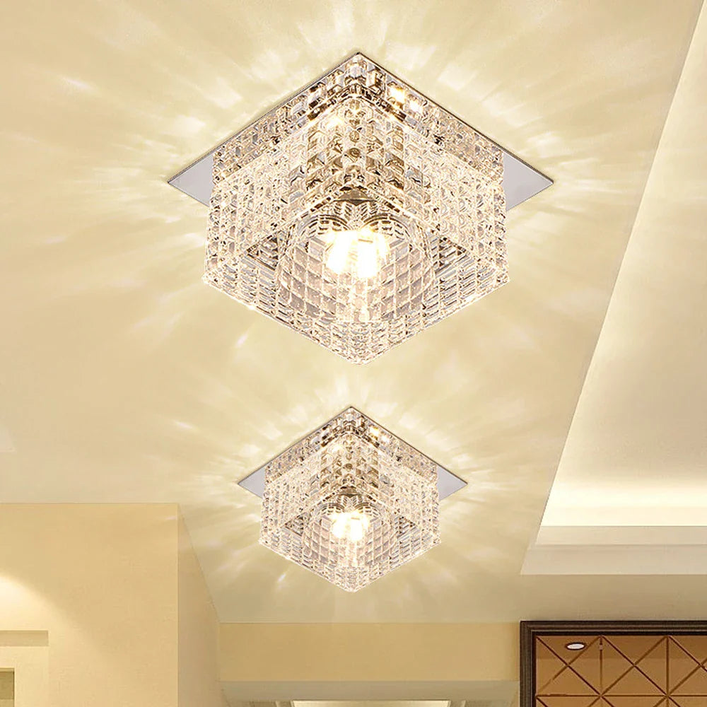 Afralia™ Modern Crystal Square LED Ceiling Wall Light for Home Decoration