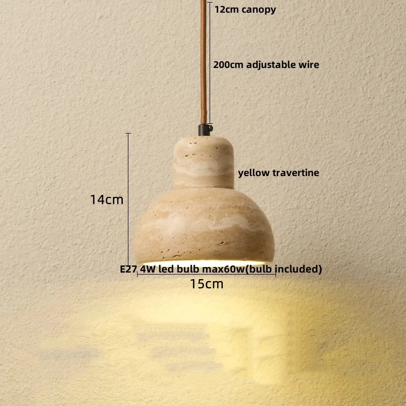 Afralia™ Yellow Travertine Stone LED Pendant Lamp for Kitchen, Living Room, Bedroom