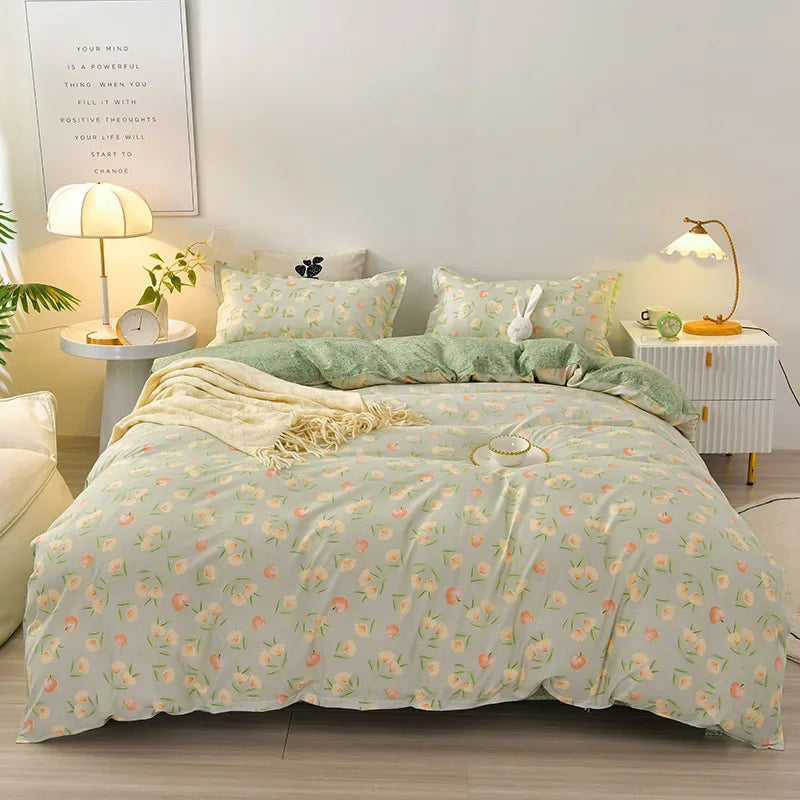 Afralia™ Plant Print Bedding Set: Skin-Friendly Duvet Cover & Bedsheet for All Seasons