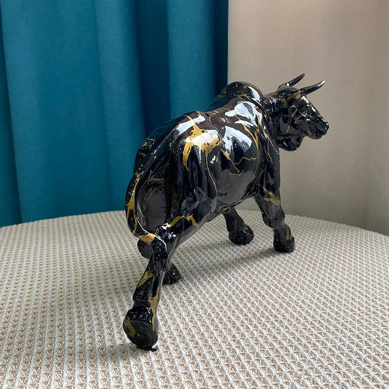 Afralia™ Bull Statue Feng Shui Luxury Resin Sculpture Home Decor Miniature Art Objects