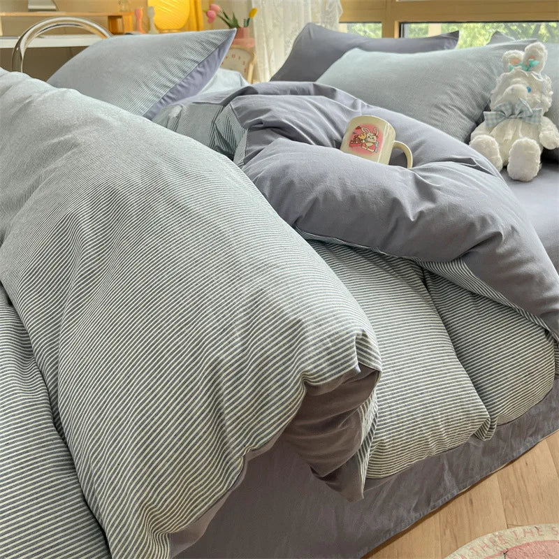 Afralia™ Cozy Striped Cotton Bedding Set - Breathable & Soft Quilt Kit
