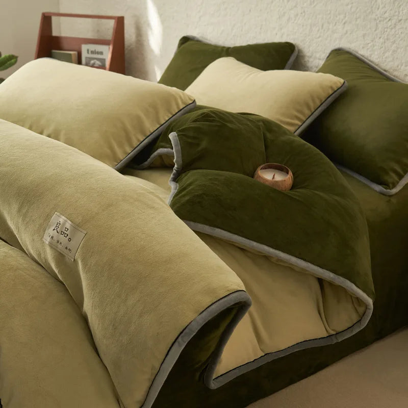 Afralia™ Color Block Milk Velvet Duvet Cover - Warm Single Bedclothes for Autumn/Winter
