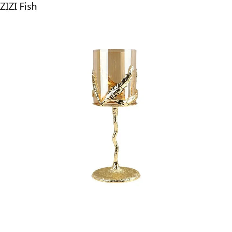 Afralia™ Golden Branches Candle Holders Metal Glass Candlestick Aroma Container