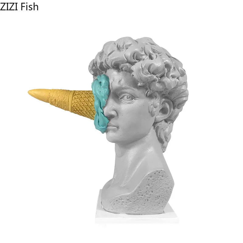 Afralia™ Ice Cream David Statue Myth Character Resin Ornament Desk Sculpture Home Decor