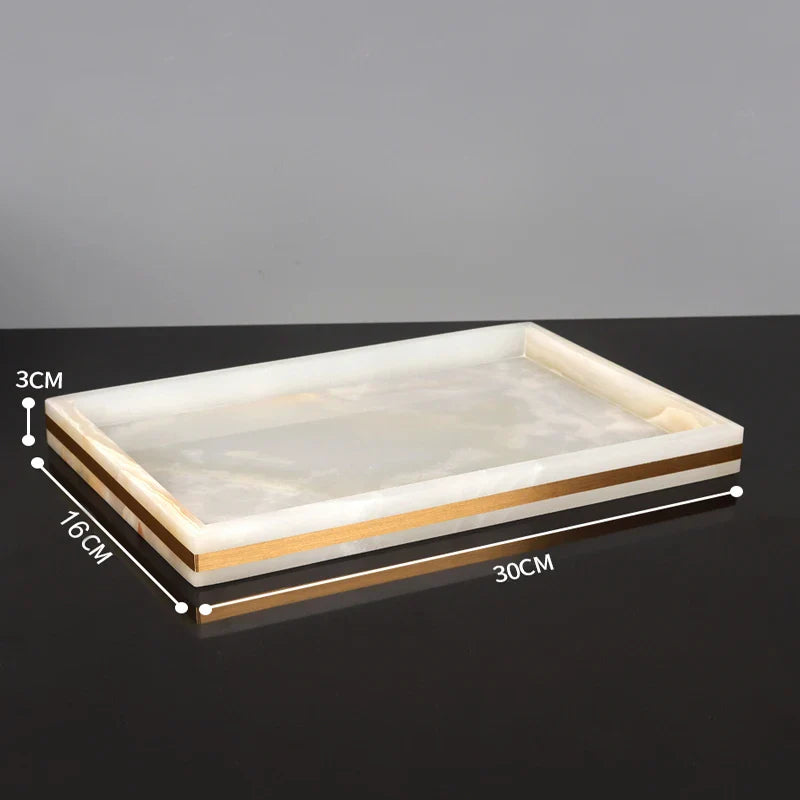 Afralia™ White Onyx Marble Bathroom Set Gold Luxury Soap Dispenser Toothbrush Holder