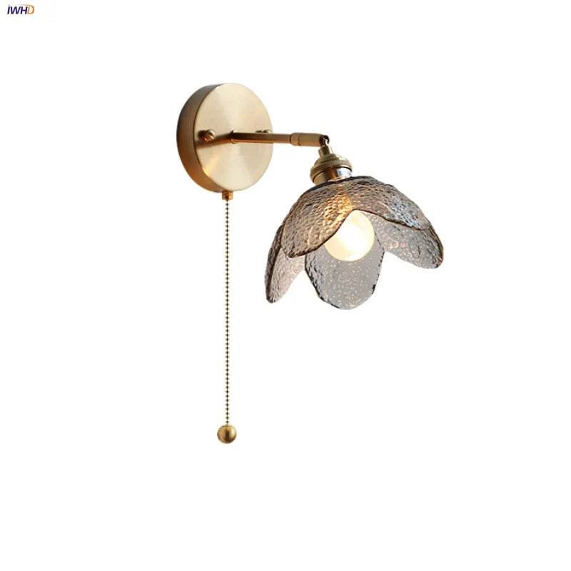 Afralia™ Gray Glass LED Wall Lights, Pull Chain Switch, Modern Nordic Design