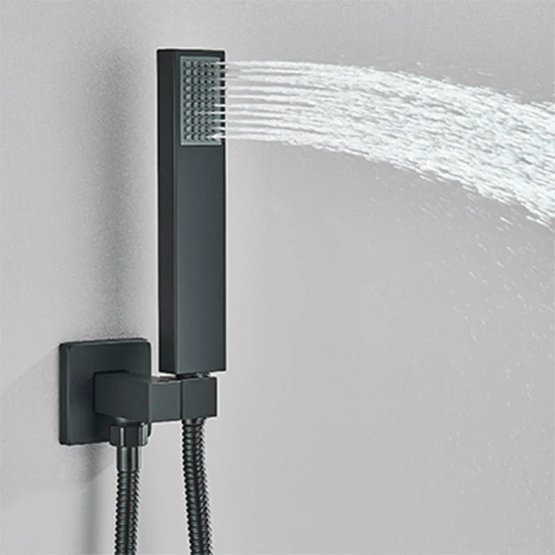Afralia™ Black Wall Mounted Shower System with Handshower - 12/16 Inch Rainwater Faucet