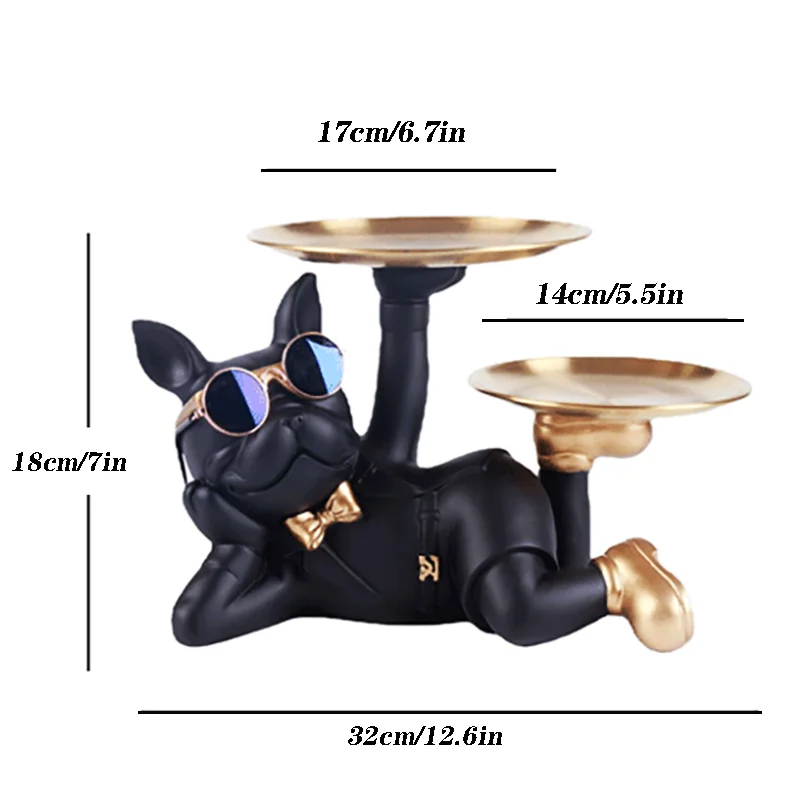 Afralia™ Bulldog Desktop Storage Statue: Multi-functional Office & Home Decoration Tray Decor