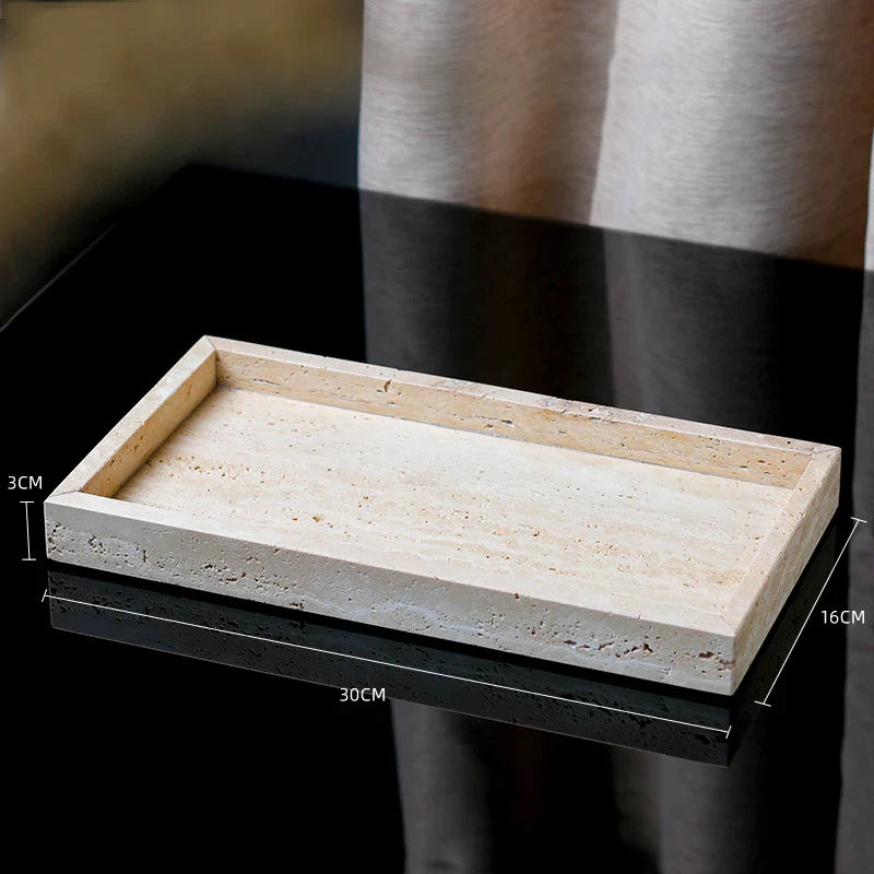 Afralia™ Travertine Bathroom Counter Tray for Soap Dispenser and Kitchen Sink Organizer