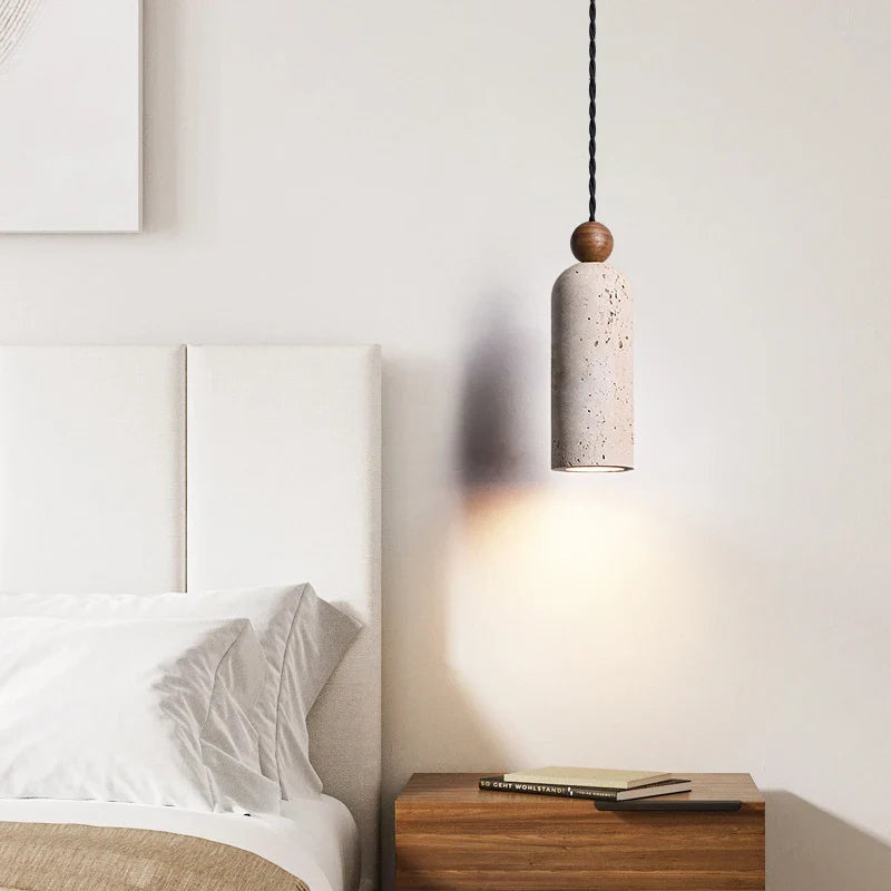 Nordic LED Pendant Lamp Wood Hanging Light Fixture by Afralia™ - Yellow Travertine