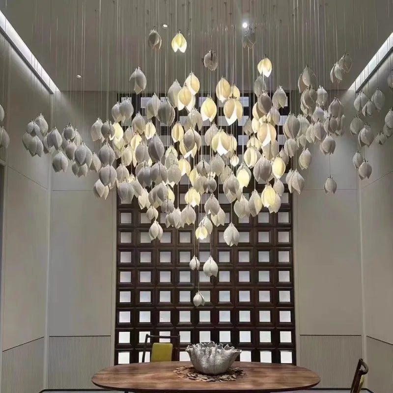 Afralia™ Ceramic Petal Hanging Chandelier - Elegant Décor for Hotel, Restaurant, and Home