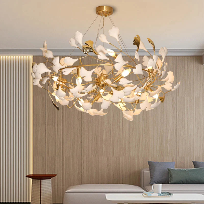 Afralia™ Gold Branches Chandelier Porcelain Leaves Pendant Lights