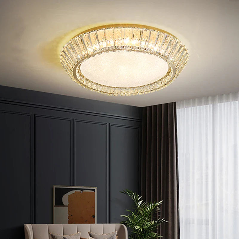 Afralia™ Gold Crystal Ceiling Light: Nordic Modern Round Lighting Fixture for Bedroom and Restaurant
