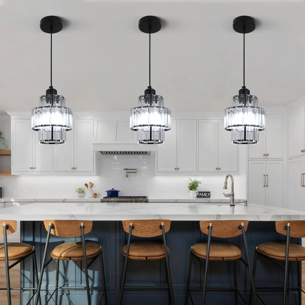 Afralia™ Mini Gold/Black Crystal Pendant Light: Modern Luxury Ceiling Hanging Lamp for Dining Room