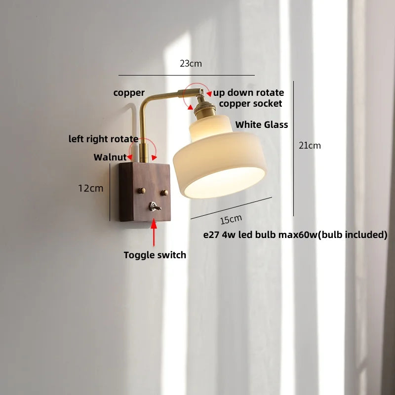 Afralia™ Clear Glass LED Wall Lights Modern Wood Walnut Copper Stair Fixture