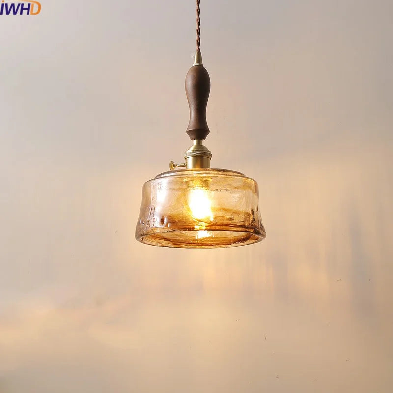 Afralia™ Amber Glass Pendant Lamps Copper Modern Hanging Lights for Living Dining Bedroom