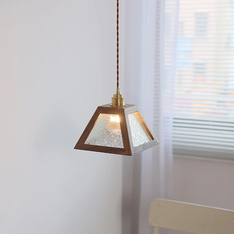 Afralia™ LED Glass & Wood Pendant Light for Aisle, Coffee Living Room - Japanese Style