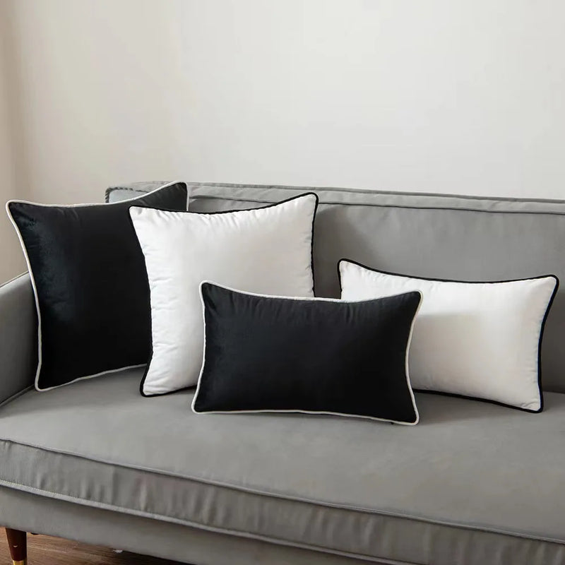 Afralia™ Velvet Hemming Pillow Case: Modern Black & White Nordic Style Cover, 50x50, Light Luxury