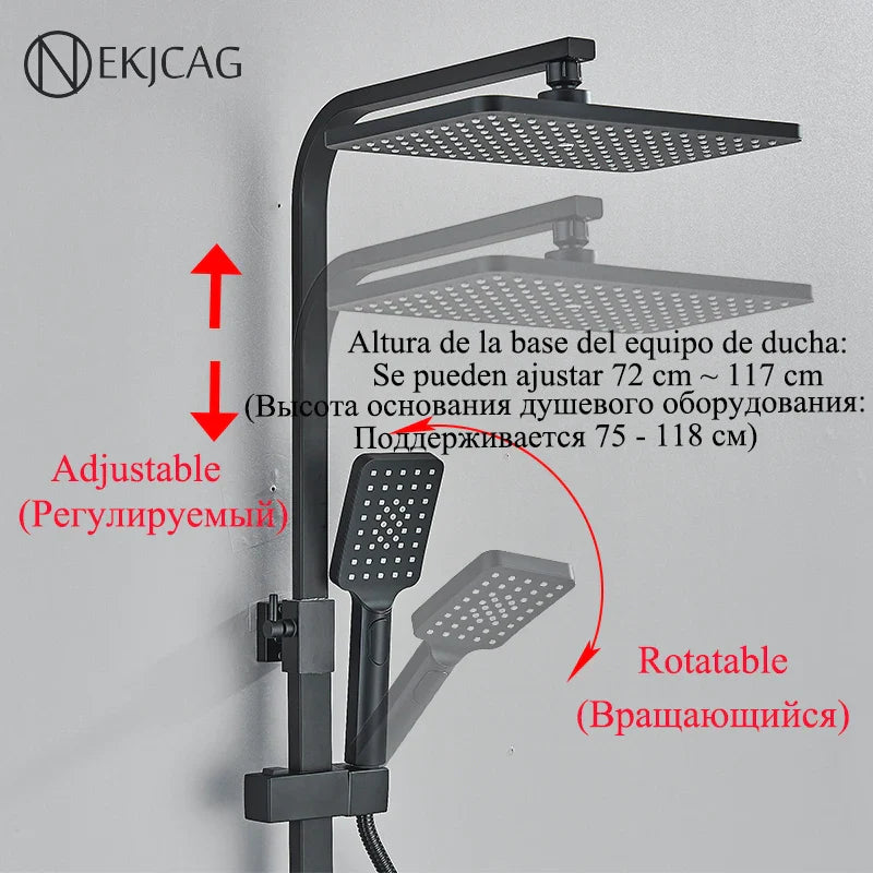 Afralia™ Matte Black Stainless Steel Shower Faucet Set with Rainwater System