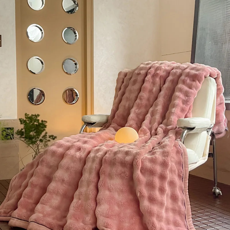 Afralia™ Cozy Bubble Faux Rabbit Fur Blanket: Warm Sofa & Bed Cover for All Seasons