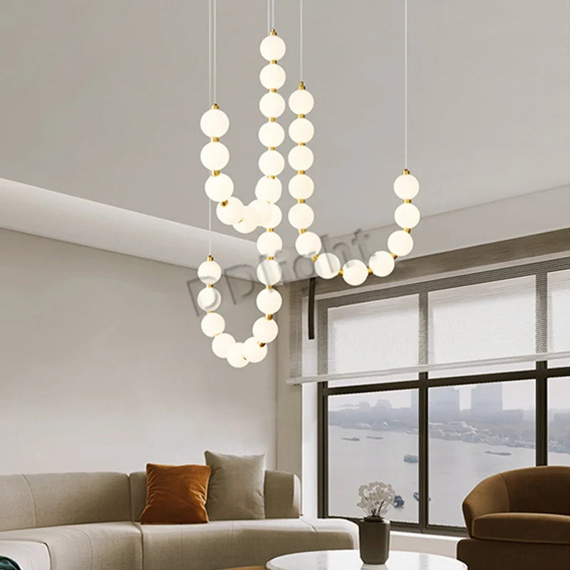 Afralia™ Modern Magic Bean LED Ceiling Chandelier, All Copper White Ball Lustre.