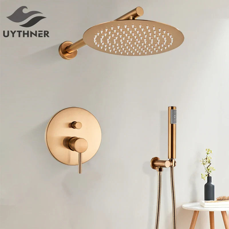 Afralia™ Rose Gold Shower Faucet Set with Rain Shower Head & Wall Mount Mixer