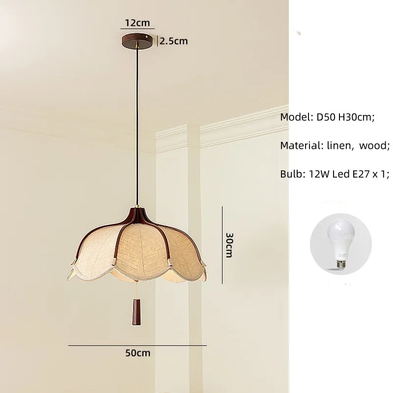 Afralia™ Wood E27 LED Fabric Pendant Chandelier for Dining & Bedroom Lighting