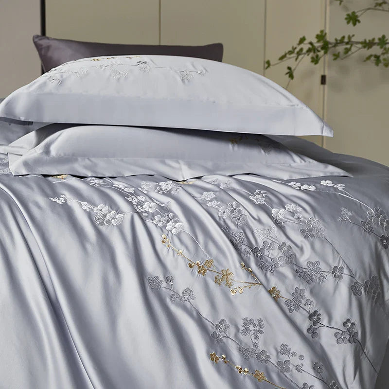 Afralia™ Egyptian Cotton Flowers Embroidery Bedding Set 6-Piece Home Textiles