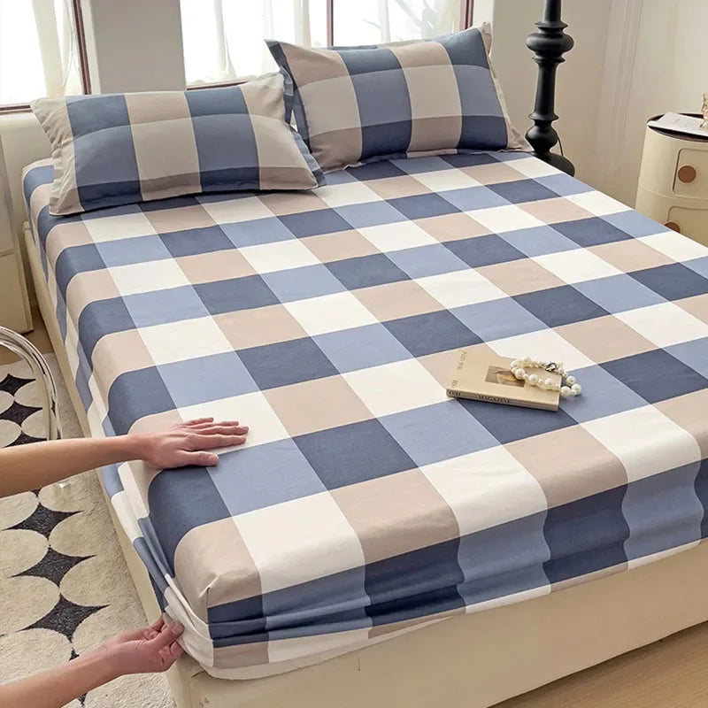 Afralia™ Patterned Grid Fitted Sheet Set for Single Double Mattress
