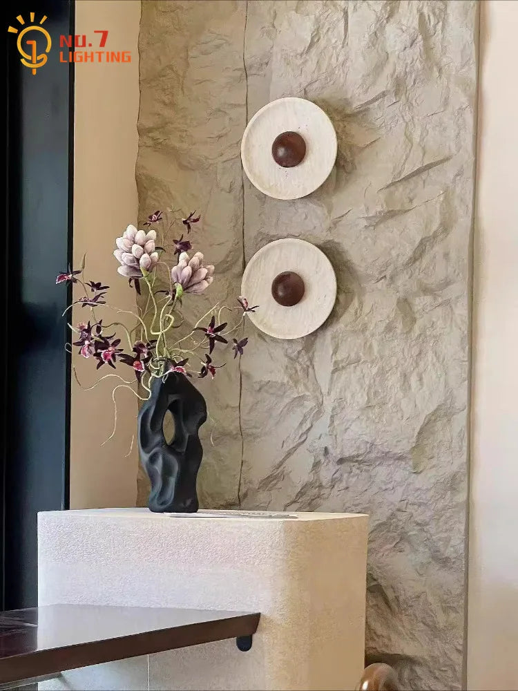 Afralia™ Wabi-sabi Yellow Travertine LED Wall Lamp for Restaurant Bedroom Aisle Stairs