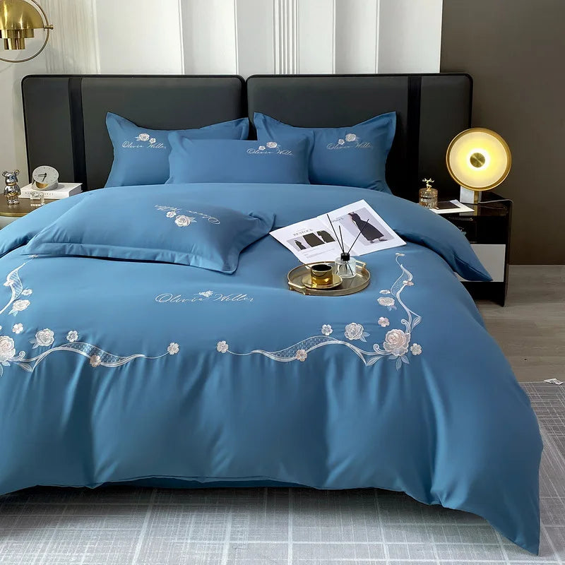 Afralia™ Luxe 100% Cotton Embroidered Bedding Set: Soft, Thick & Cozy Long Staple Comforter Kit