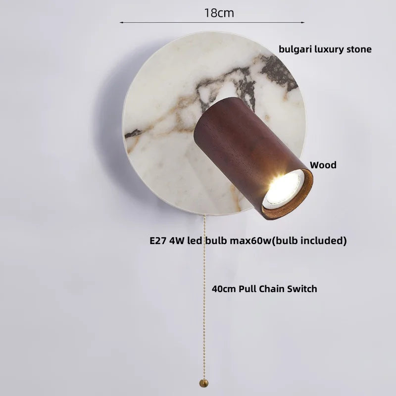 Afralia™ Nordic Wood Stone Wall Light Modern LED Pull Chain Switch Hallway Home Decor