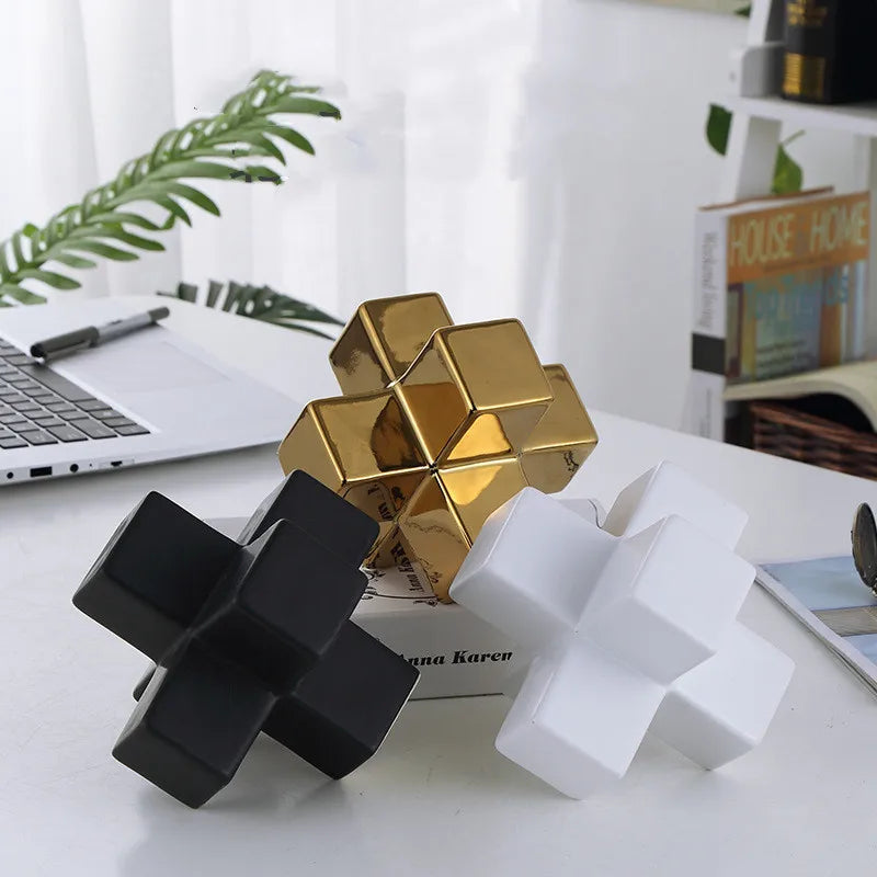 Afralia™ Square Cross Sculpture Ceramic Ornaments for Abstract Home Decor