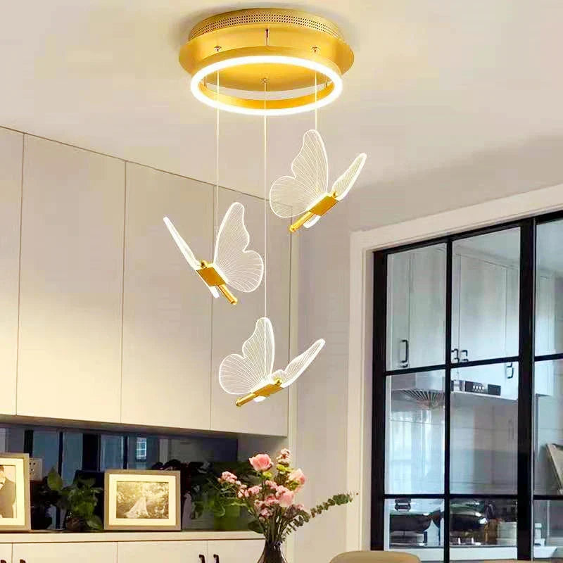 Afralia™ Butterfly Acrylic LED Chandelier for Bedroom & Home Decor