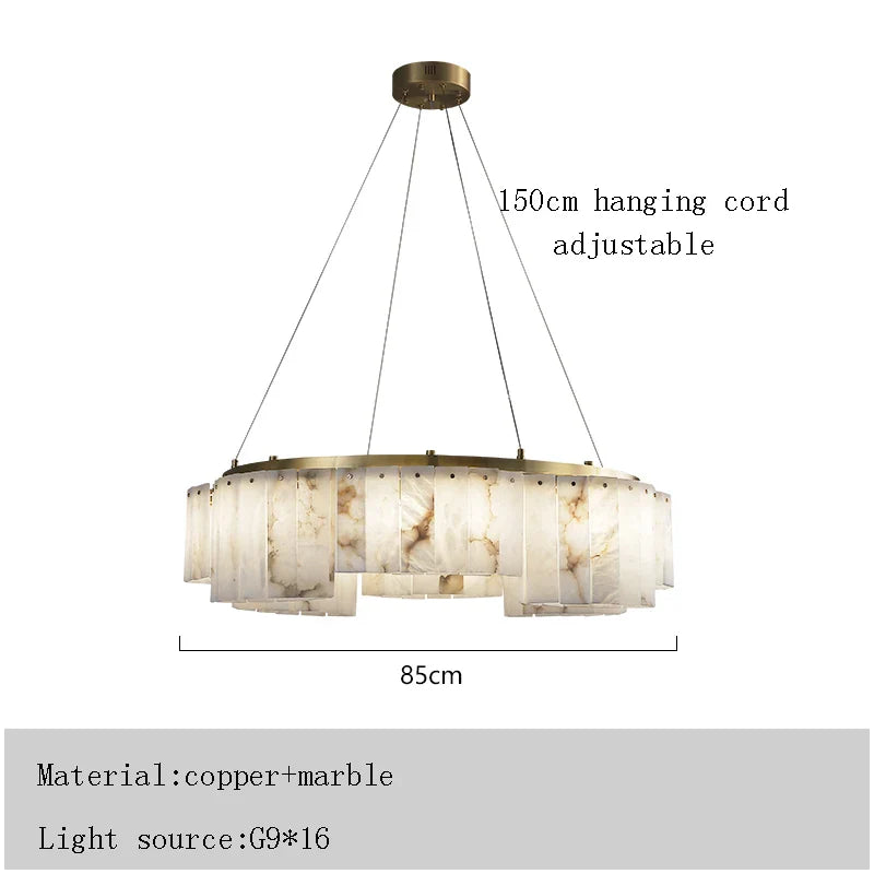 Afralia™ Round Dolomite Block Chandelier Light, Luxury Matte Gold Ceiling Fixture