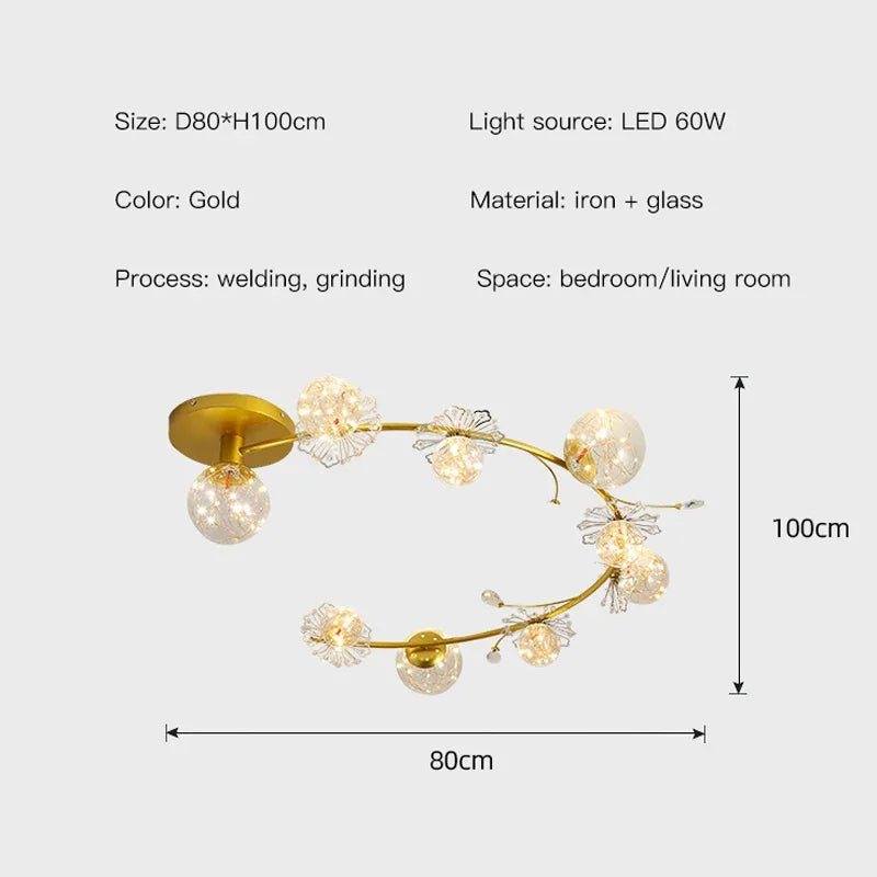 Afralia™ Gold Crystal Glass Ball LED Chandelier for Modern Living Room Bedroom Dining Kitchen