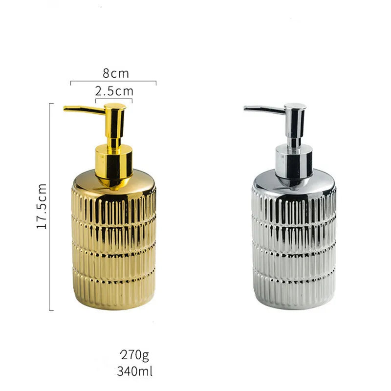 Afralia™ Ceramic Soap Dispenser Set | Silver Bathroom Shampoo Bottles 340 ML