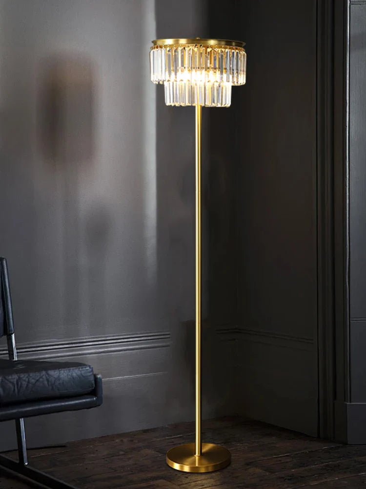 Afralia™ All Brass Crystal Floor Lamp Gold Luxury Decor Living Room Lighting