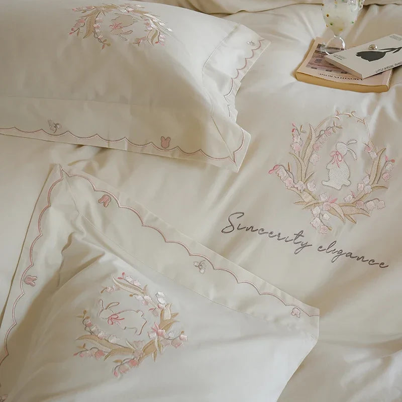 Afralia™ Brushed Volcanic Fleece Cotton Duvet Cover Set with Embroidered Details