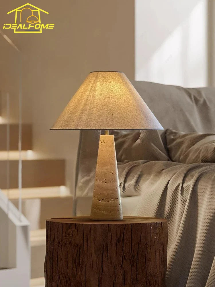 Afralia™ Wabi-Sabi Yellow Travertine Table Lamp LED E27 Vintage Desk Light