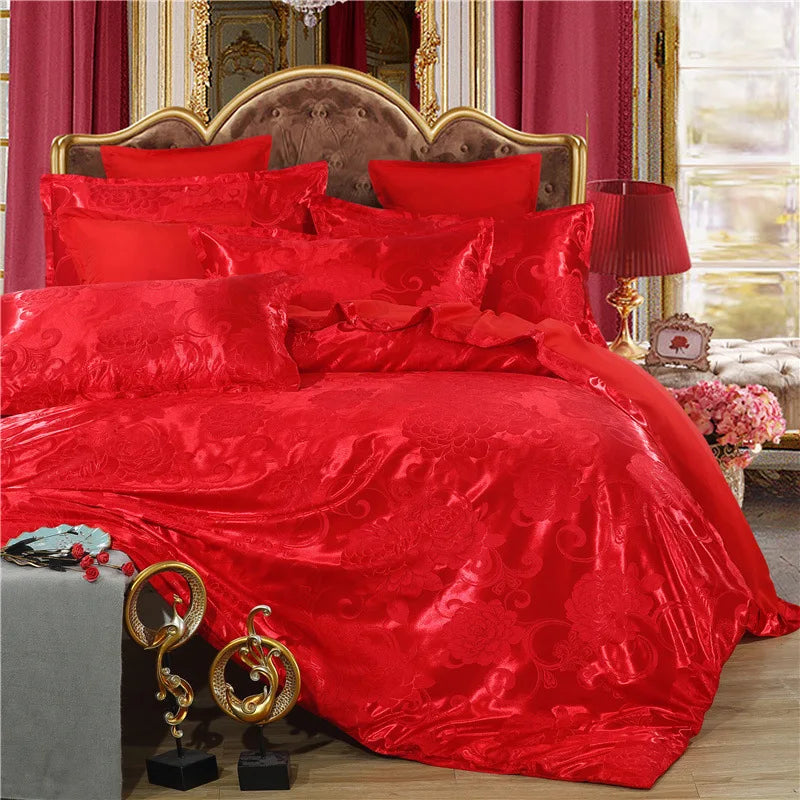 Afralia™ Satin Jacquard Summer Bedding Set - Solid Color Double Bed Duvet Kit