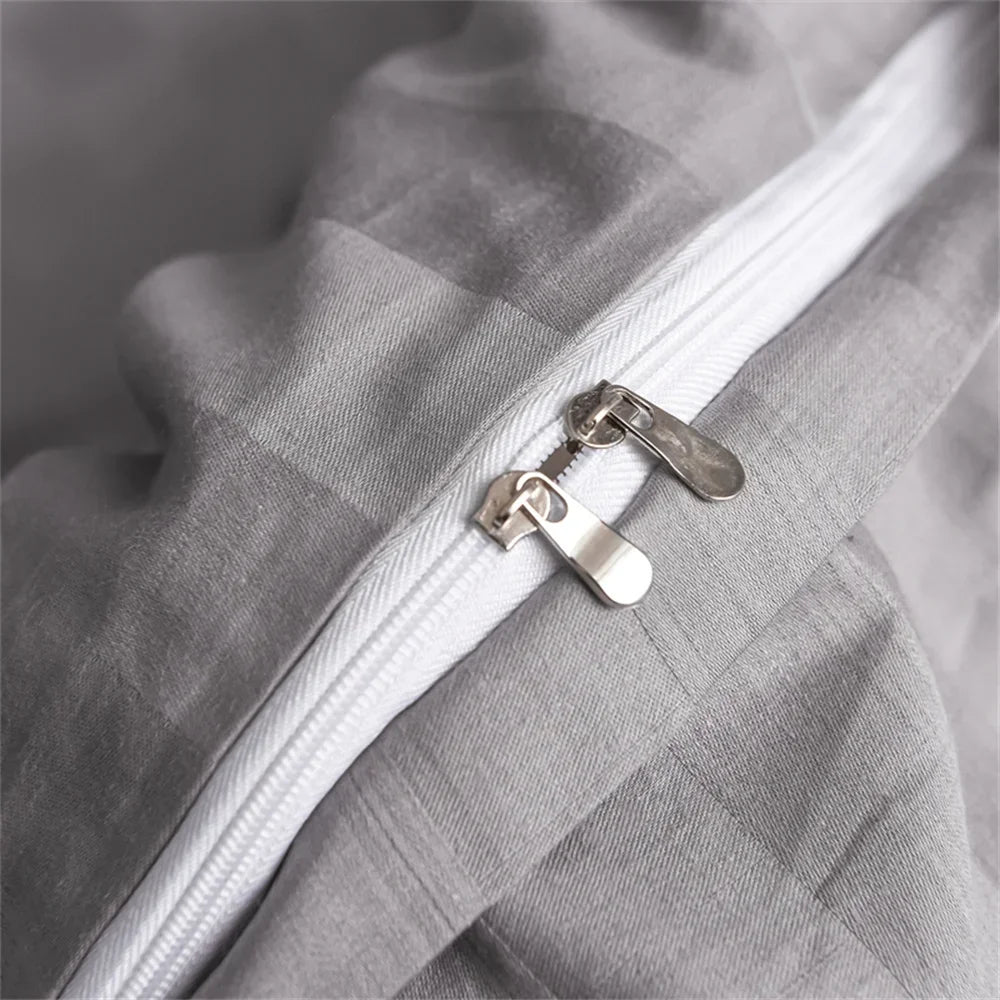 Afralia™ Nordic Grey Stripes Egyptian Cotton Bedlinens Set for Queen King Size