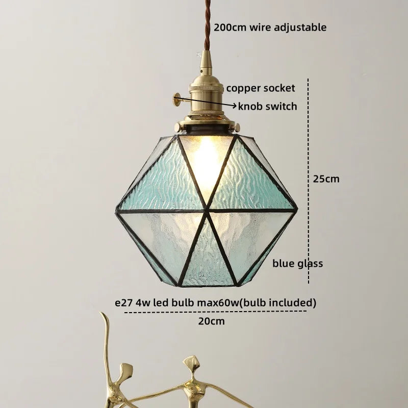 Afralia™ Pink Glass LED Pendant Lights for Bedroom Dining Living Room, Copper Nordic Hanging Lamp